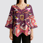 Personalised Brisbane Broncos Rugby Kimono Sleeve Blouse Aboriginal Art Style Pink And Gold Patterned Graphics