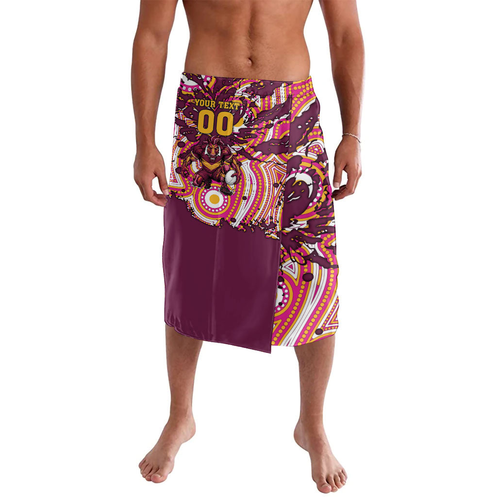 Personalised Brisbane Broncos Rugby Lavalava Aboriginal Art Style Pink And Gold Patterned Graphics