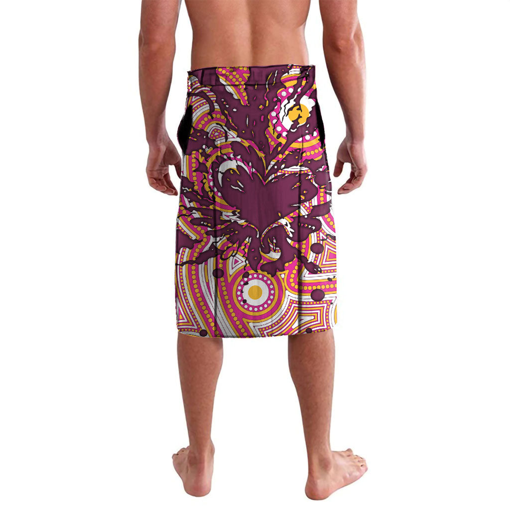 Personalised Brisbane Broncos Rugby Lavalava Aboriginal Art Style Pink And Gold Patterned Graphics