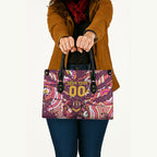 Personalised Brisbane Broncos Rugby Leather Bag Aboriginal Art Style Pink And Gold Patterned Graphics