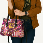 Personalised Brisbane Broncos Rugby Leather Bag Aboriginal Art Style Pink And Gold Patterned Graphics