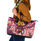 Personalised Brisbane Broncos Rugby Leather Tote Bag Aboriginal Art Style Pink And Gold Patterned Graphics