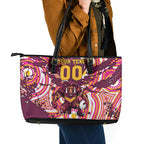 Personalised Brisbane Broncos Rugby Leather Tote Bag Aboriginal Art Style Pink And Gold Patterned Graphics
