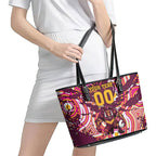 Personalised Brisbane Broncos Rugby Leather Tote Bag Aboriginal Art Style Pink And Gold Patterned Graphics