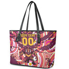 Personalised Brisbane Broncos Rugby Leather Tote Bag Aboriginal Art Style Pink And Gold Patterned Graphics