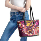 Personalised Brisbane Broncos Rugby Leather Tote Bag Aboriginal Art Style Pink And Gold Patterned Graphics