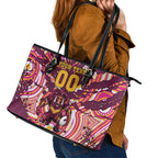 Personalised Brisbane Broncos Rugby Leather Tote Bag Aboriginal Art Style Pink And Gold Patterned Graphics