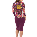 Personalised Brisbane Broncos Rugby Long Sleeve Bodycon Dress Aboriginal Art Style Pink And Gold Patterned Graphics