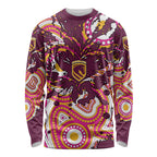 Personalised Brisbane Broncos Rugby Long Sleeve Shirt Aboriginal Art Style Pink And Gold Patterned Graphics