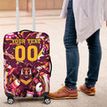 Personalised Brisbane Broncos Rugby Luggage Cover Aboriginal Art Style Pink And Gold Patterned Graphics