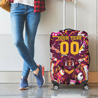 Personalised Brisbane Broncos Rugby Luggage Cover Aboriginal Art Style Pink And Gold Patterned Graphics