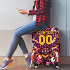 Personalised Brisbane Broncos Rugby Luggage Cover Aboriginal Art Style Pink And Gold Patterned Graphics