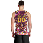 Personalised Brisbane Broncos Rugby Men Tank Top Aboriginal Art Style Pink And Gold Patterned Graphics
