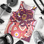Personalised Brisbane Broncos Rugby Men Tank Top Aboriginal Art Style Pink And Gold Patterned Graphics