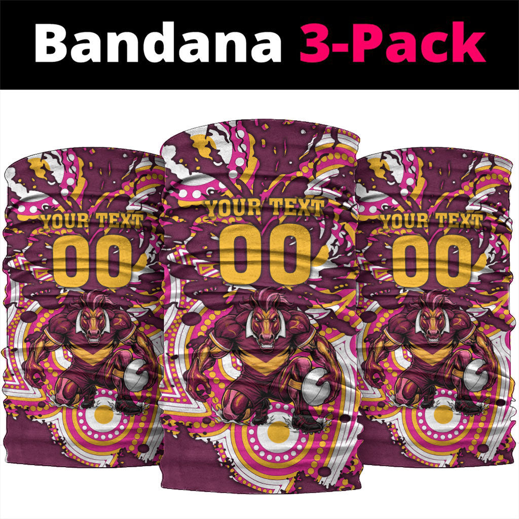 Personalised Brisbane Broncos Rugby Neck Gaiter Aboriginal Art Style Pink And Gold Patterned Graphics