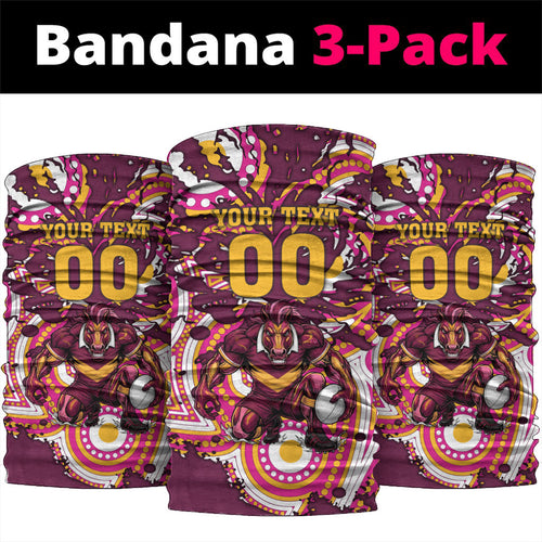 Personalised Brisbane Broncos Rugby Neck Gaiter Aboriginal Art Style Pink And Gold Patterned Graphics