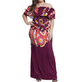 Personalised Brisbane Broncos Rugby Off Shoulder Maxi Dress Aboriginal Art Style Pink And Gold Patterned Graphics