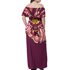 Personalised Brisbane Broncos Rugby Off Shoulder Maxi Dress Aboriginal Art Style Pink And Gold Patterned Graphics