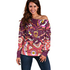 Personalised Brisbane Broncos Rugby Off Shoulder Sweater Aboriginal Art Style Pink And Gold Patterned Graphics