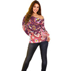 Personalised Brisbane Broncos Rugby Off Shoulder Sweater Aboriginal Art Style Pink And Gold Patterned Graphics
