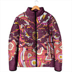 Personalised Brisbane Broncos Rugby Padded Jacket Aboriginal Art Style Pink And Gold Patterned Graphics
