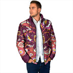 Personalised Brisbane Broncos Rugby Padded Jacket Aboriginal Art Style Pink And Gold Patterned Graphics