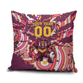 Personalised Brisbane Broncos Rugby Pillow Cover Aboriginal Art Style Pink And Gold Patterned Graphics