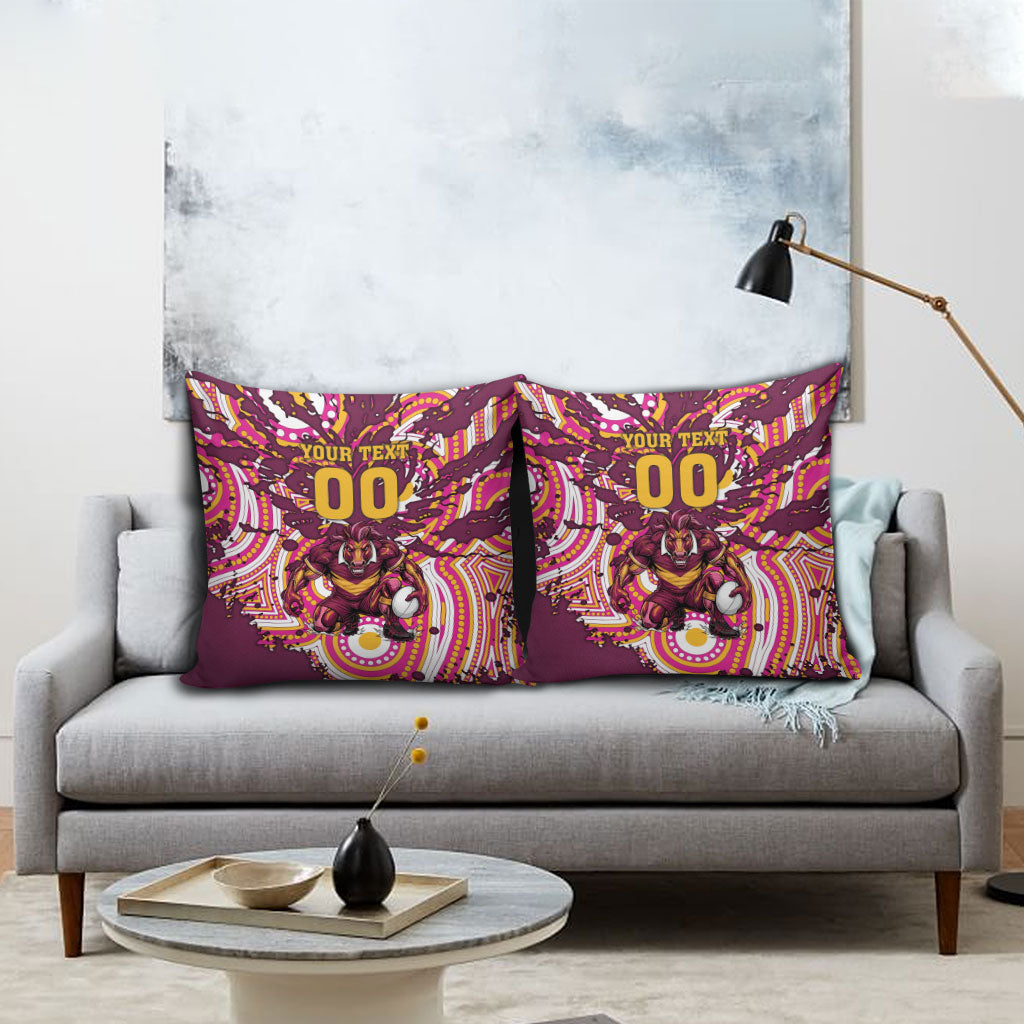 Personalised Brisbane Broncos Rugby Pillow Cover Aboriginal Art Style Pink And Gold Patterned Graphics