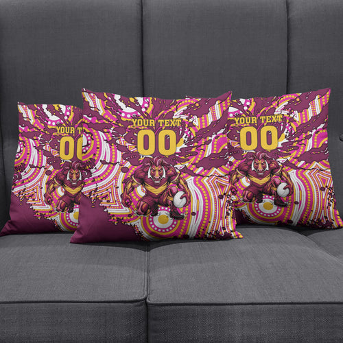 Personalised Brisbane Broncos Rugby Pillow Cover Aboriginal Art Style Pink And Gold Patterned Graphics