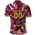 Personalised Brisbane Broncos Rugby Polo Shirt Aboriginal Art Style Pink And Gold Patterned Graphics