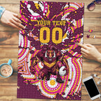 Personalised Brisbane Broncos Rugby Puzzle Aboriginal Art Style Pink And Gold Patterned Graphics