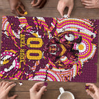 Personalised Brisbane Broncos Rugby Puzzle Aboriginal Art Style Pink And Gold Patterned Graphics