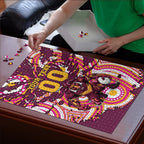 Personalised Brisbane Broncos Rugby Puzzle Aboriginal Art Style Pink And Gold Patterned Graphics