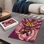Personalised Brisbane Broncos Rugby Puzzle Aboriginal Art Style Pink And Gold Patterned Graphics