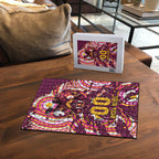 Personalised Brisbane Broncos Rugby Puzzle Aboriginal Art Style Pink And Gold Patterned Graphics
