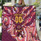 Personalised Brisbane Broncos Rugby Quilt Aboriginal Art Style Pink And Gold Patterned Graphics