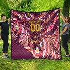 Personalised Brisbane Broncos Rugby Quilt Aboriginal Art Style Pink And Gold Patterned Graphics