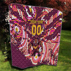 Personalised Brisbane Broncos Rugby Quilt Aboriginal Art Style Pink And Gold Patterned Graphics