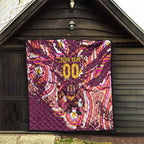 Personalised Brisbane Broncos Rugby Quilt Aboriginal Art Style Pink And Gold Patterned Graphics