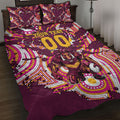 Personalised Brisbane Broncos Rugby Quilt Bed Set Aboriginal Art Style Pink And Gold Patterned Graphics