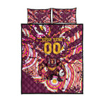 Personalised Brisbane Broncos Rugby Quilt Bed Set Aboriginal Art Style Pink And Gold Patterned Graphics