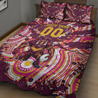 Personalised Brisbane Broncos Rugby Quilt Bed Set Aboriginal Art Style Pink And Gold Patterned Graphics