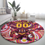 Personalised Brisbane Broncos Rugby Round Carpet Aboriginal Art Style Pink And Gold Patterned Graphics