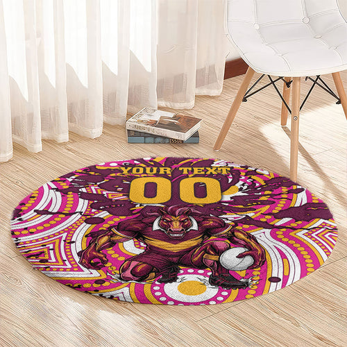 Personalised Brisbane Broncos Rugby Round Carpet Aboriginal Art Style Pink And Gold Patterned Graphics