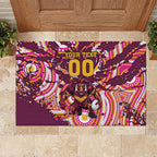 Personalised Brisbane Broncos Rugby Rubber Doormat Aboriginal Art Style Pink And Gold Patterned Graphics