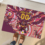 Personalised Brisbane Broncos Rugby Rubber Doormat Aboriginal Art Style Pink And Gold Patterned Graphics