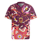 Personalised Brisbane Broncos Rugby Rugby Jersey Aboriginal Art Style Pink And Gold Patterned Graphics