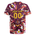 Personalised Brisbane Broncos Rugby Rugby Jersey Aboriginal Art Style Pink And Gold Patterned Graphics