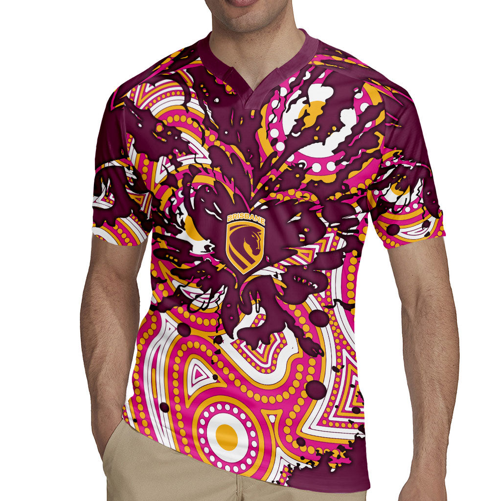Personalised Brisbane Broncos Rugby Rugby Jersey Aboriginal Art Style Pink And Gold Patterned Graphics