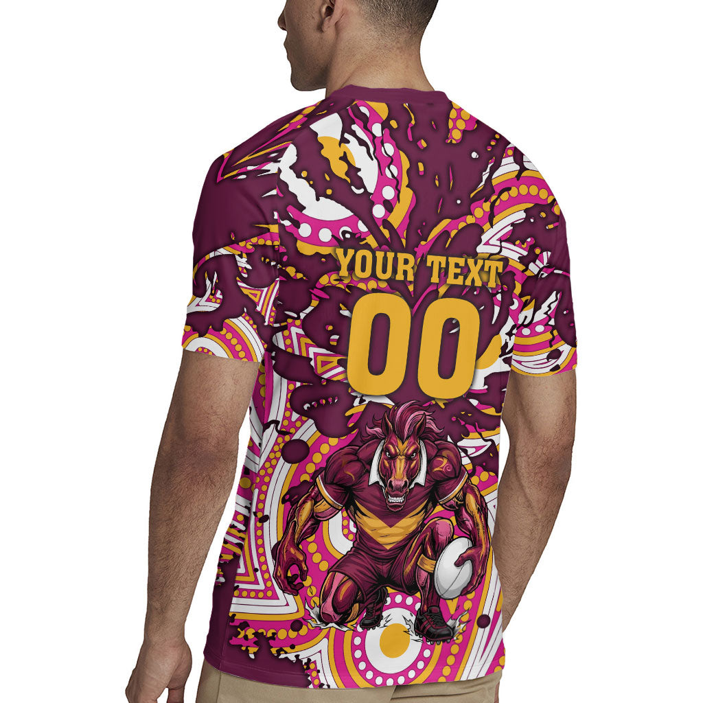 Personalised Brisbane Broncos Rugby Rugby Jersey Aboriginal Art Style Pink And Gold Patterned Graphics